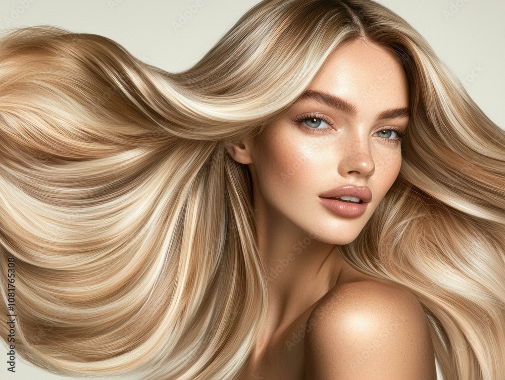 Long, flowing blonde hair. AI. Long, flowing blonde hair. AI.