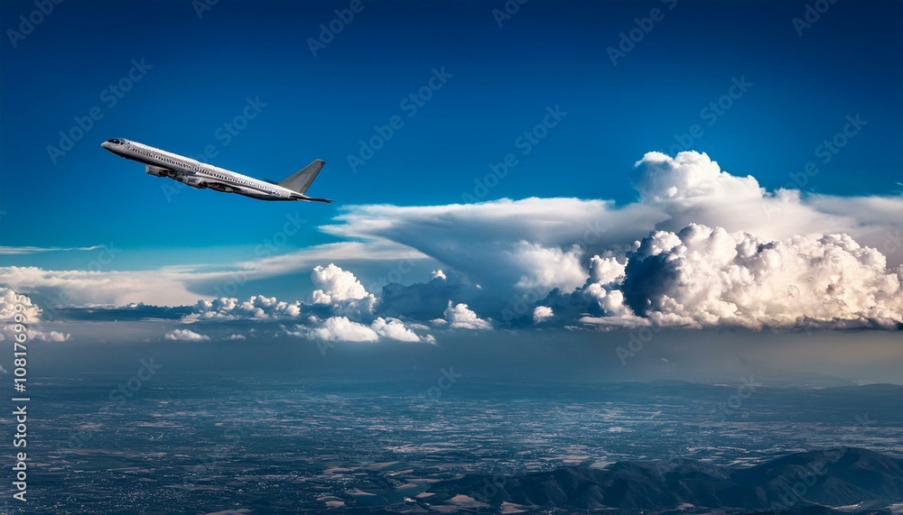 Airplane in the sky over a cloudy sky Airplane in the sky over a cloudy sky
