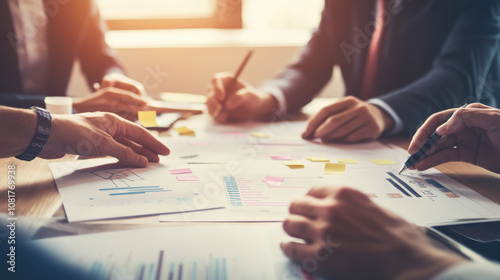 A group of people are gathered in a meeting room. They're working together to create a task board using paper and sticky notes. This board will help them organize and manage their work.