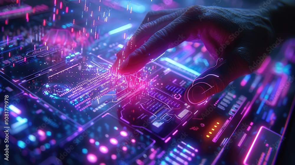 Obraz premium High-tech holographic interface with floating data points