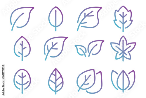 Natural set gradient outline leaves and branches icons