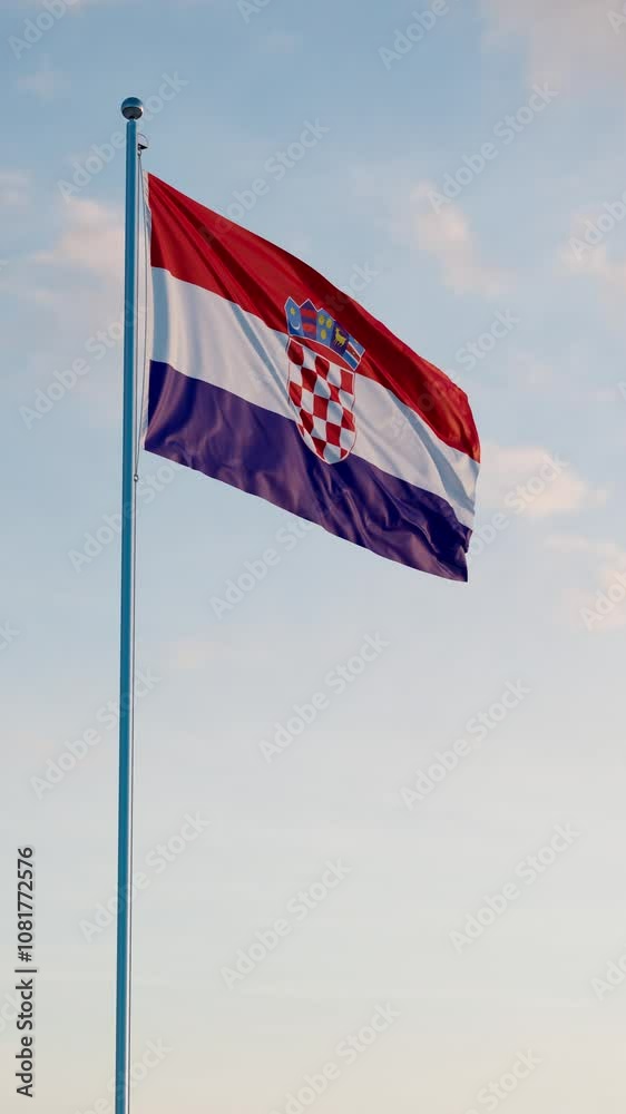 Croatia Zagreb Flag Vertical Cinematic Realistic Waving Dolly Out Blue Sky Croatia Zagreb Flag Vertical Cinematic Realistic Waving Dolly Out Blue Sky