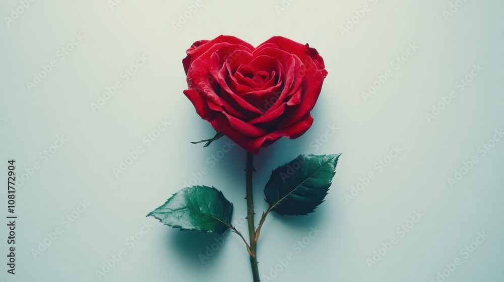 A vibrant red rose with its petals forming the shape of a heart, placed delicately on a white background. A vibrant red rose with its petals forming the shape of a heart, placed delicately on a white background.