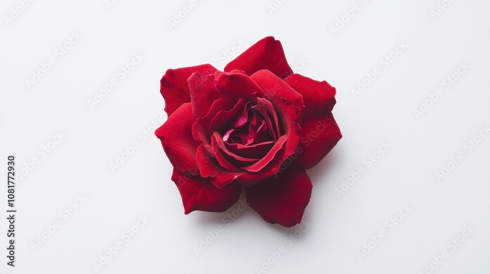 A vibrant red rose with its petals forming the shape of a heart, placed delicately on a white background. A vibrant red rose with its petals forming the shape of a heart, placed delicately on a white background.