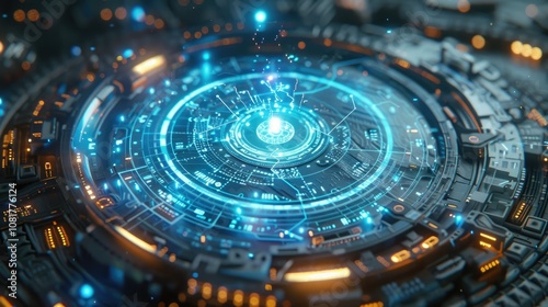 Wallpaper Mural High-tech holographic interface with floating data points Torontodigital.ca