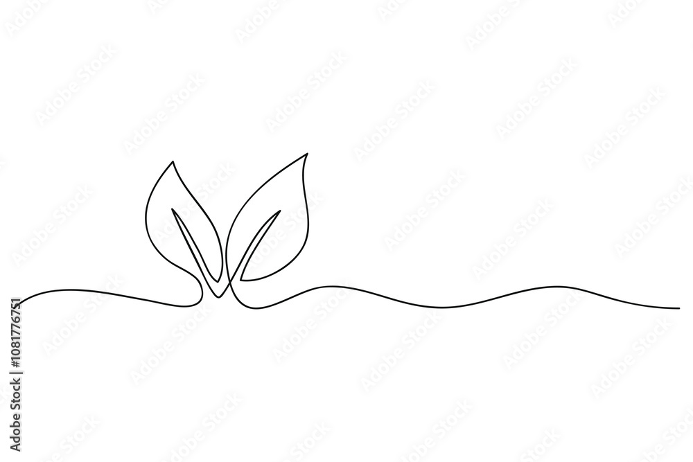 Growing Sprout One Line Art . Leaf continuous line art.Hand drawn vector Illustration Growing Sprout One Line Art . Leaf continuous line art.Hand drawn vector Illustration