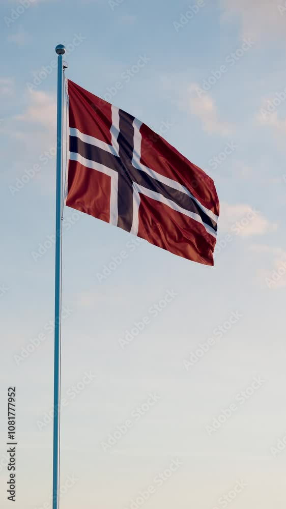 Norway Oslo Flag Vertical Cinematic Realistic Waving Dolly Out Blue Sky Norway Oslo Flag Vertical Cinematic Realistic Waving Dolly Out Blue Sky