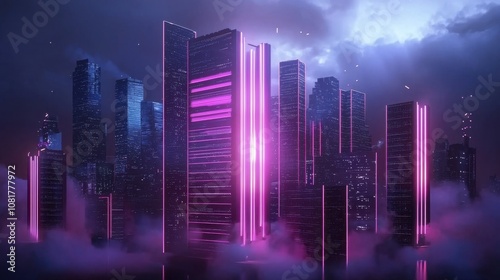 Futuristic cityscape urban environment digital art nighttime atmosphere aerial view smart technology concept