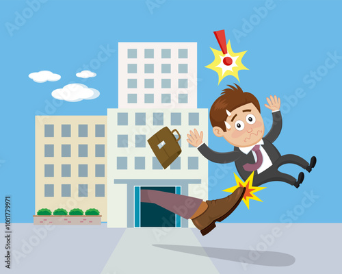 Businessman Fired Laid Off Work. Lay off Jobless Concept. Kick Out From Work. Flat, Vector, Illustration, Cartoon, EPS10.   