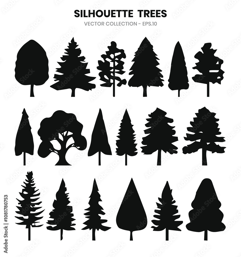 Obraz premium Silhouette trees on wildlife collection on white background.Vectors