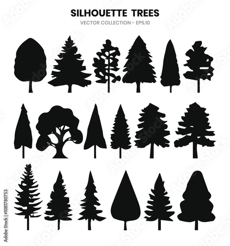 Silhouette trees on wildlife collection on white background.Vectors