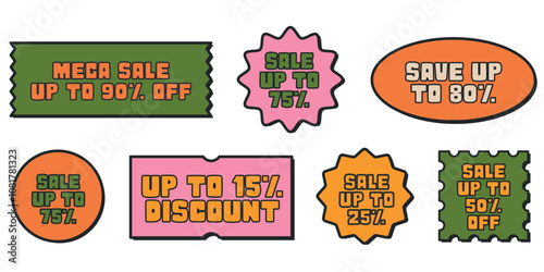 Sale tag displaying "10% off" with options for discounts up to "30%," in a ticket design style