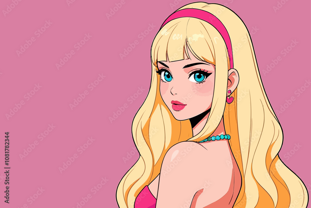 blond cartoon pink style long hair illustration blond cartoon pink style long hair illustration