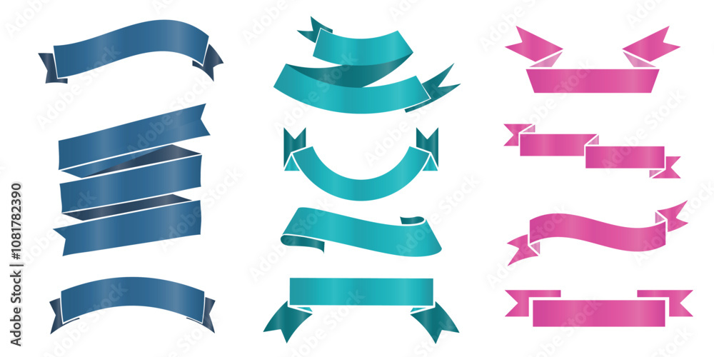 Set of Glossy Badges and Ribbons in Various Colors Set of Glossy Badges and Ribbons in Various Colors