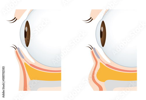 目の下のたるみ　たるみのない目元と、たるんだ目元 photo
