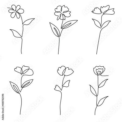 Flowers hand - drawn blossom line art botanical collection.Vector illustration