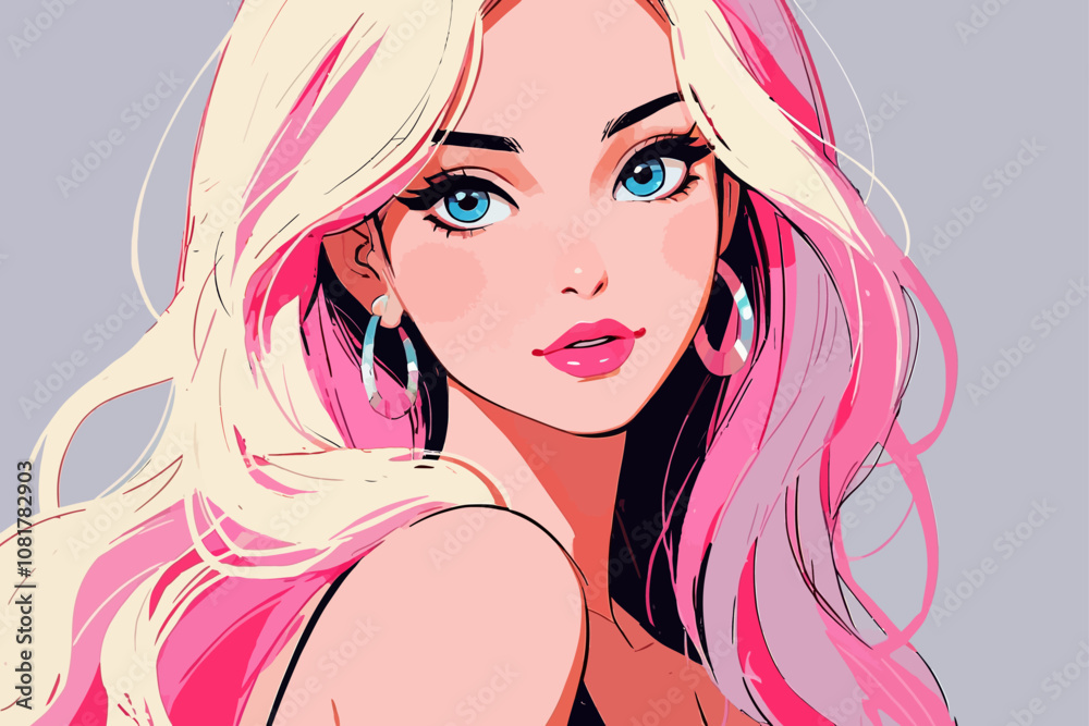 blond cartoon pink style long hair illustration blond cartoon pink style long hair illustration