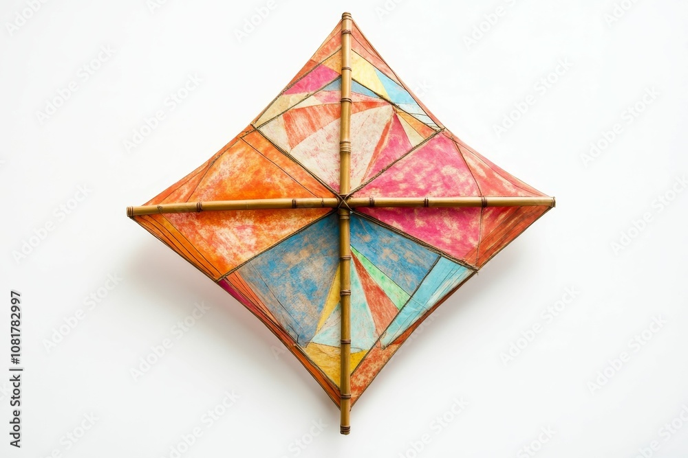 Colorful diamond-shaped kite with bamboo frame. Colorful diamond-shaped kite with bamboo frame.