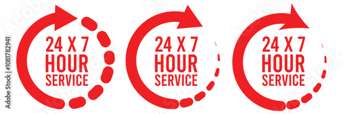 24 hours clock icon. Work time symbol. Delivery signs. Service symbols. Support, business icons. Shop open. Black, blue color. Vector sign.