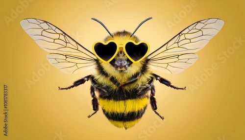 Honey bee with heart shape glasses