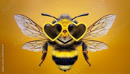 Honey bee with heart shape glasses