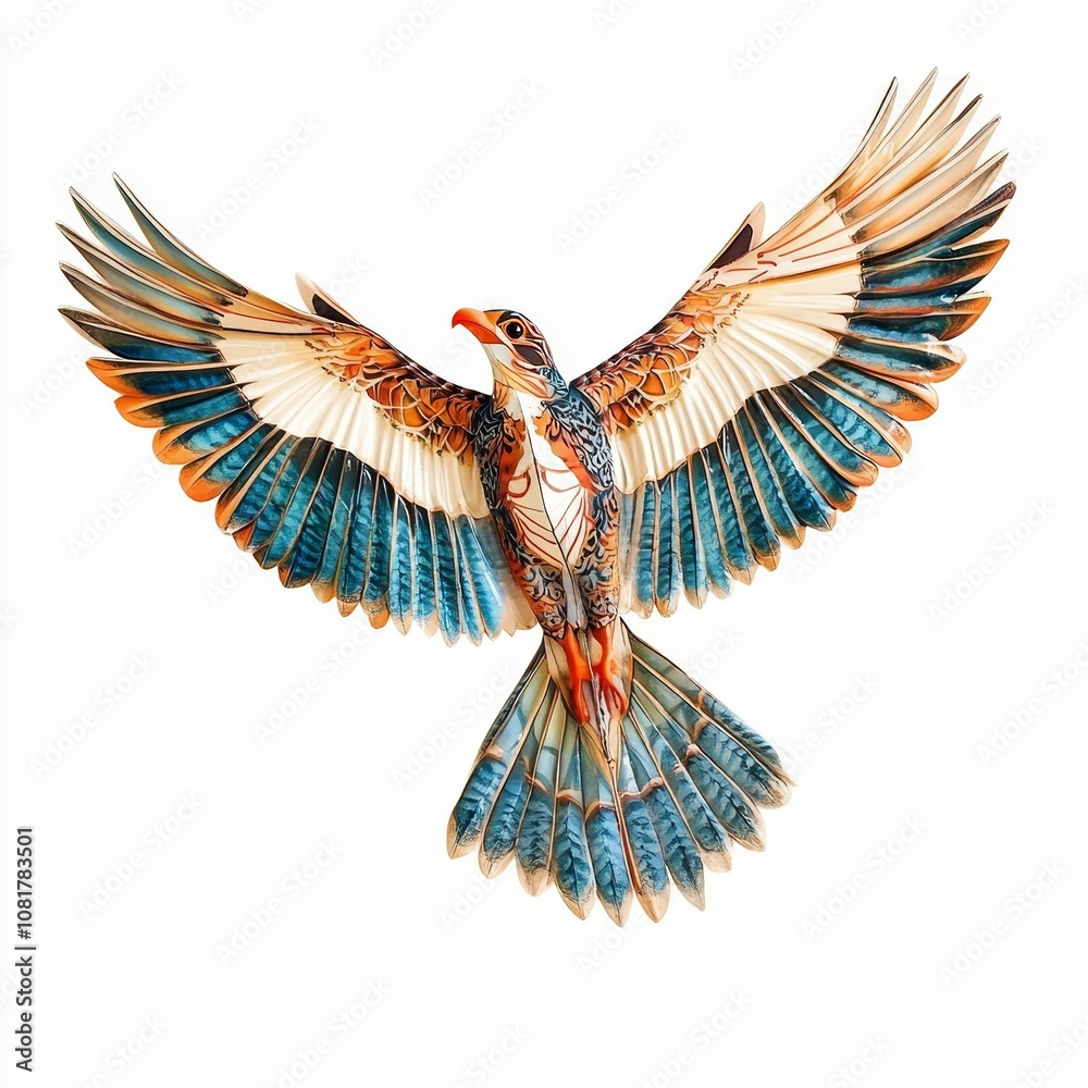 Fototapeta premium Ornate bird sculpture with spread wings.