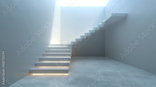 Floating staircase in a minimalist white interior