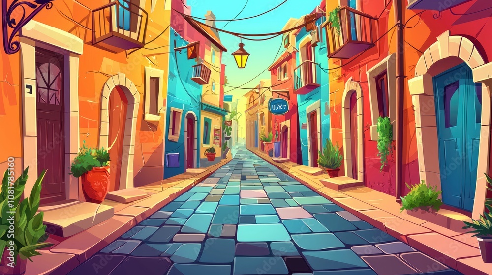 Colorful Cobblestone Street in a European City Colorful Cobblestone Street in a European City