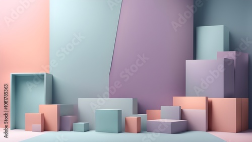 Abstract geometric shapes in a pastel color palette.