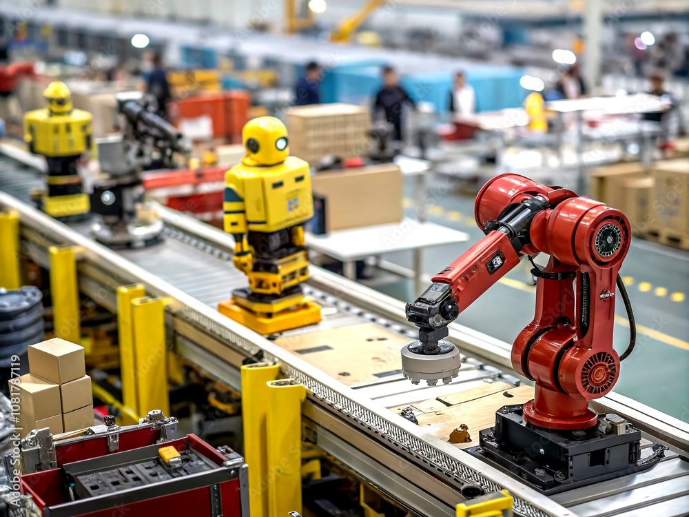 Fototapeta premium Robot Factory High-Def Focus, Industrial Automation, AI Robotics