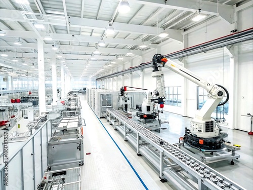 Robotic Arms, Smart Factory, Automated Production, Panoramic View