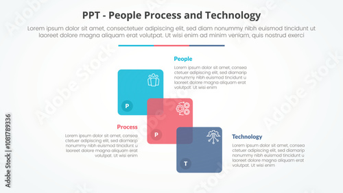 PPT framework infographic concept for slide presentation with venn blending square stairway with 3 point list with flat style