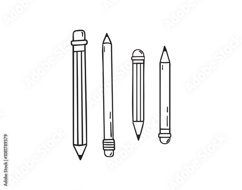 Pencil with eraser hand drawn doodle line scandinavian minimalism icon. Pencil single element for school, teaching, drawing, writing tool