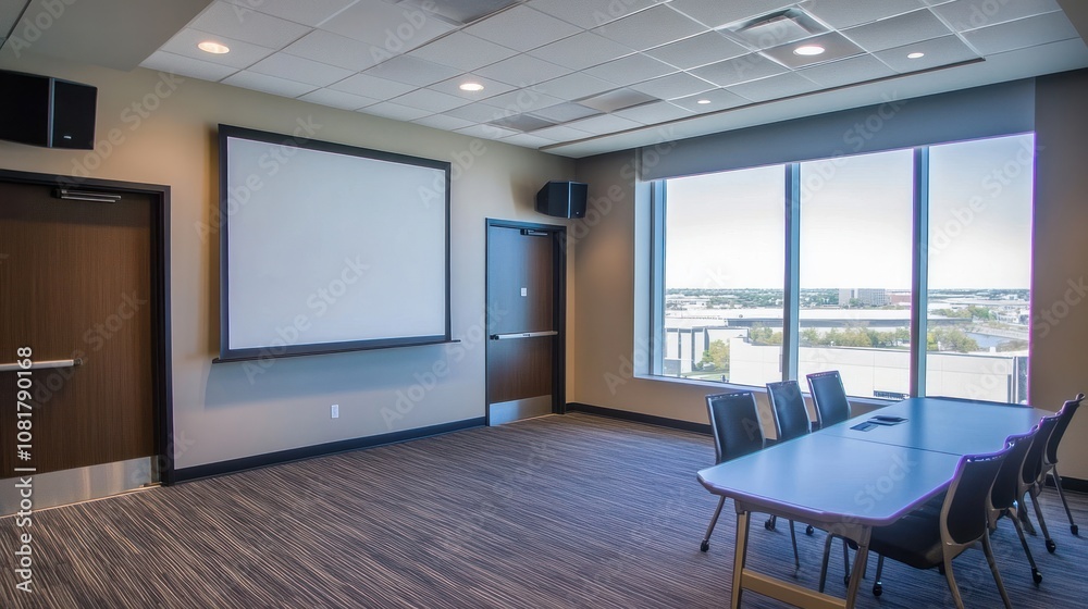 custom made wallpaper toronto digitalModern Conference Room with Large Window and Projector Screen