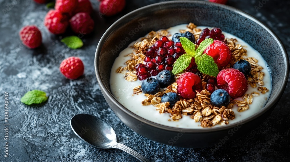 Bowl of yogurt and fruit muesli Bowl of yogurt and fruit muesli
