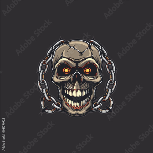 Head skull chain logo design