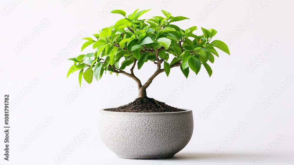 21.A small bonsai tree with lush green leaves, neatly pruned and placed in a textured gray ceramic pot. The tree's intricate branches and delicate leaves are set against a pure white background, 21.A small bonsai tree with lush green leaves, neatly pruned and placed in a textured gray ceramic pot. The tree's intricate branches and delicate leaves are set against a pure white background,