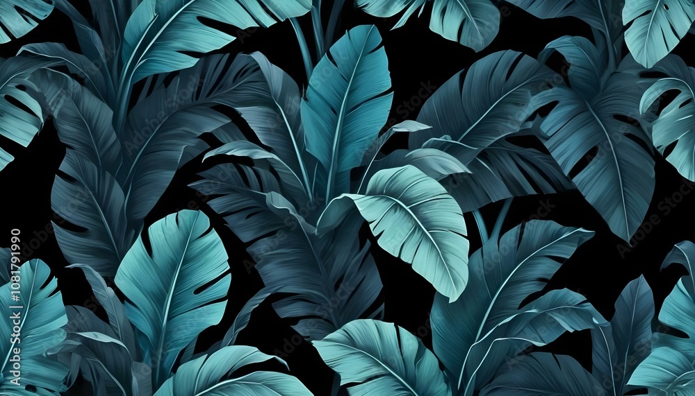 custom made wallpaper toronto digital
Patrón exótico de lujo tropical sin costuras. Hojas de plátano de colores pastel, palma. Ilustración 3D vintage dibujada a mano. Diseño de fondo oscuro y glamoroso. Bueno para papeles pintados, tapic