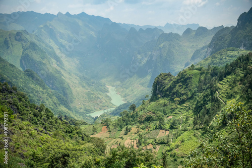 Spectacular views of the Nho Que River and Dong Van Karst Plateau Geopark in Ha Giang, Northern Vietnam