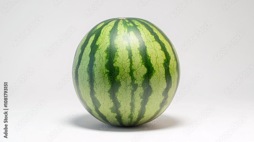 44.A fresh watermelon with a smooth, glossy surface, isolated on a white background. The fruit’s signature striped pattern is clear, and the lighting brings out the rich green tones. 44.A fresh watermelon with a smooth, glossy surface, isolated on a white background. The fruit’s signature striped pattern is clear, and the lighting brings out the rich green tones.