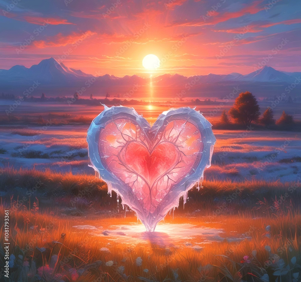 Fototapeta premium Illustration of shiny heart shape in spring time.