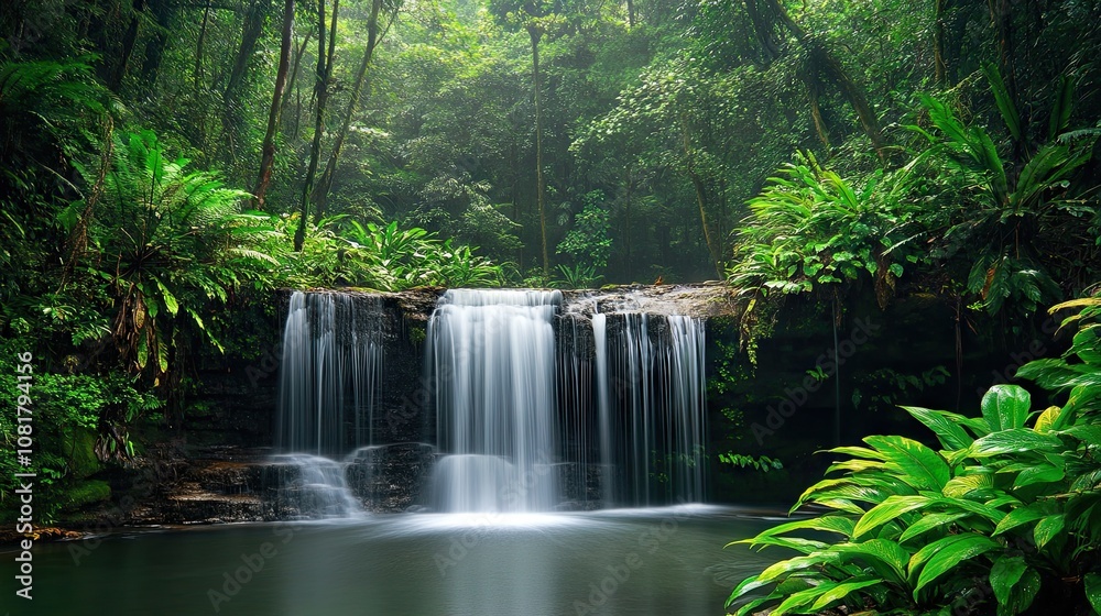 Tropical rain forest with cascade Tropical rain forest with cascade