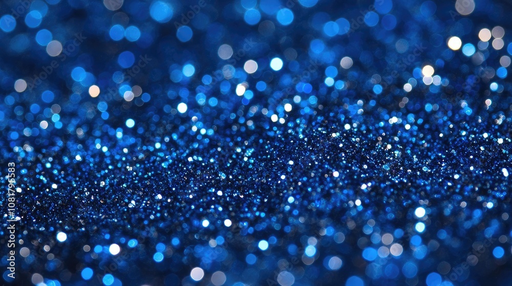 Abstract blue glitter background with sparkling elements, perfect for creating a vibrant and eye-catching design. This blue glitter background offers ample copy space for your creative projects.
