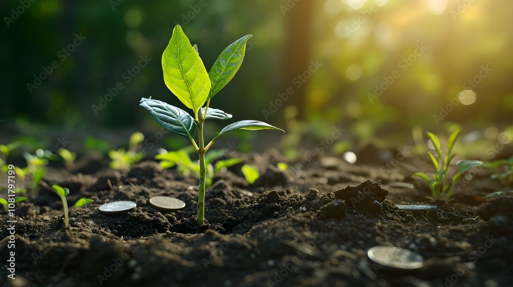 Planting the seeds of success, the journey of business growth, money growth, saving and investing concept, personal finance background, conceptual imagery of financial concepts. Generative AI