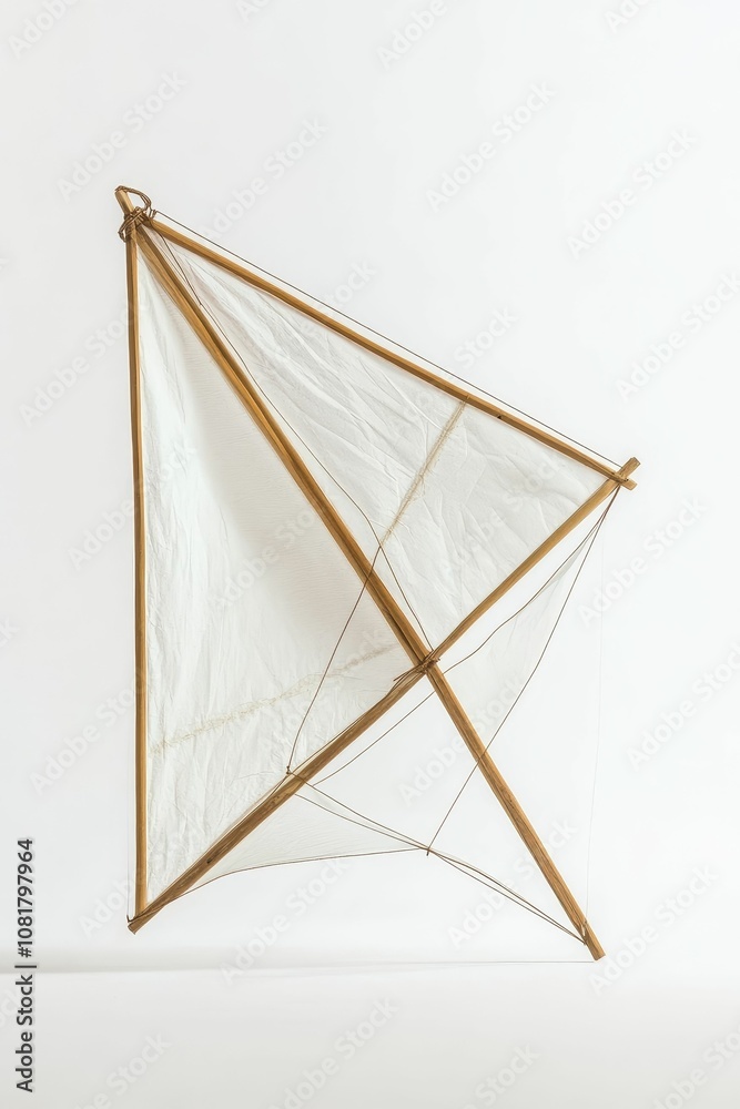 A wooden and cloth kite lies flat. A wooden and cloth kite lies flat.