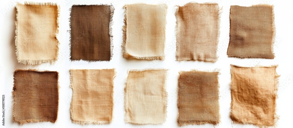 Fototapeta premium White Torn Burlap Fabric Label Isolated on White Background for Creative Designs