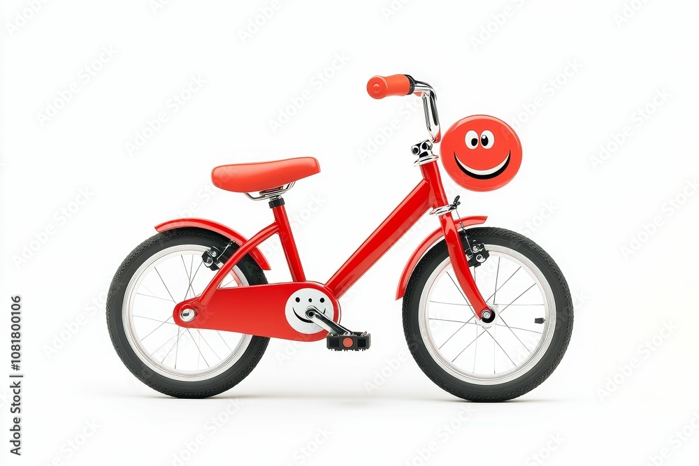Red children's bike with smiley face. Red children's bike with smiley face.