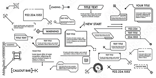Collection of digital callouts and text boxes in various styles. Labels for highlighting information and UI elements.