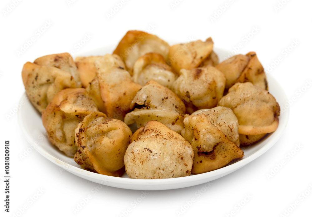 fried dumplings in a plate on a white background fried dumplings in a plate on a white background