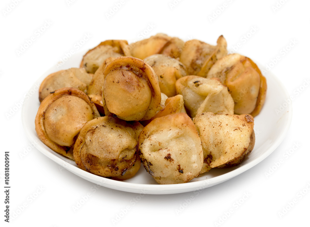 fried dumplings in a plate on a white background fried dumplings in a plate on a white background